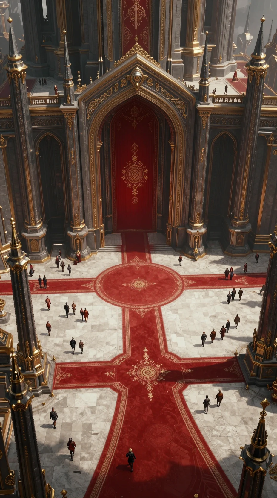 Grande praça de palácio de fantasia com colossal entrada em arco