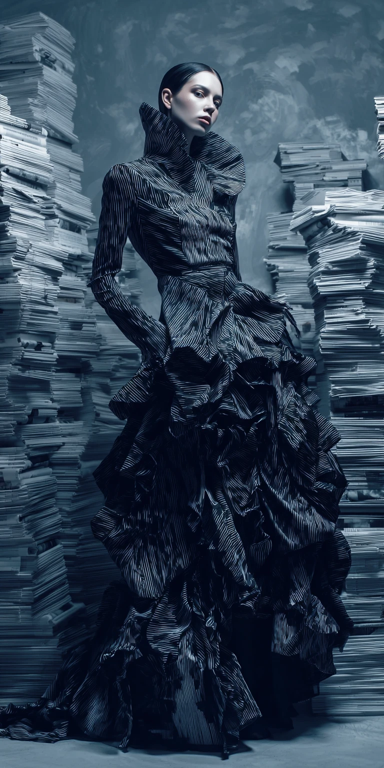 Abstract box filled with frozen cubist fashion elements