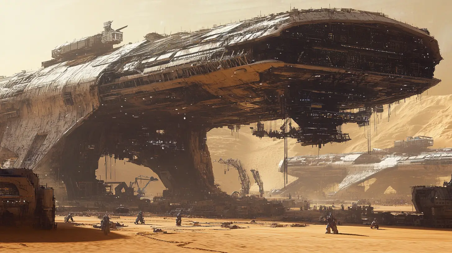 Colossal Spaceships Refitted On A Barren Desert World