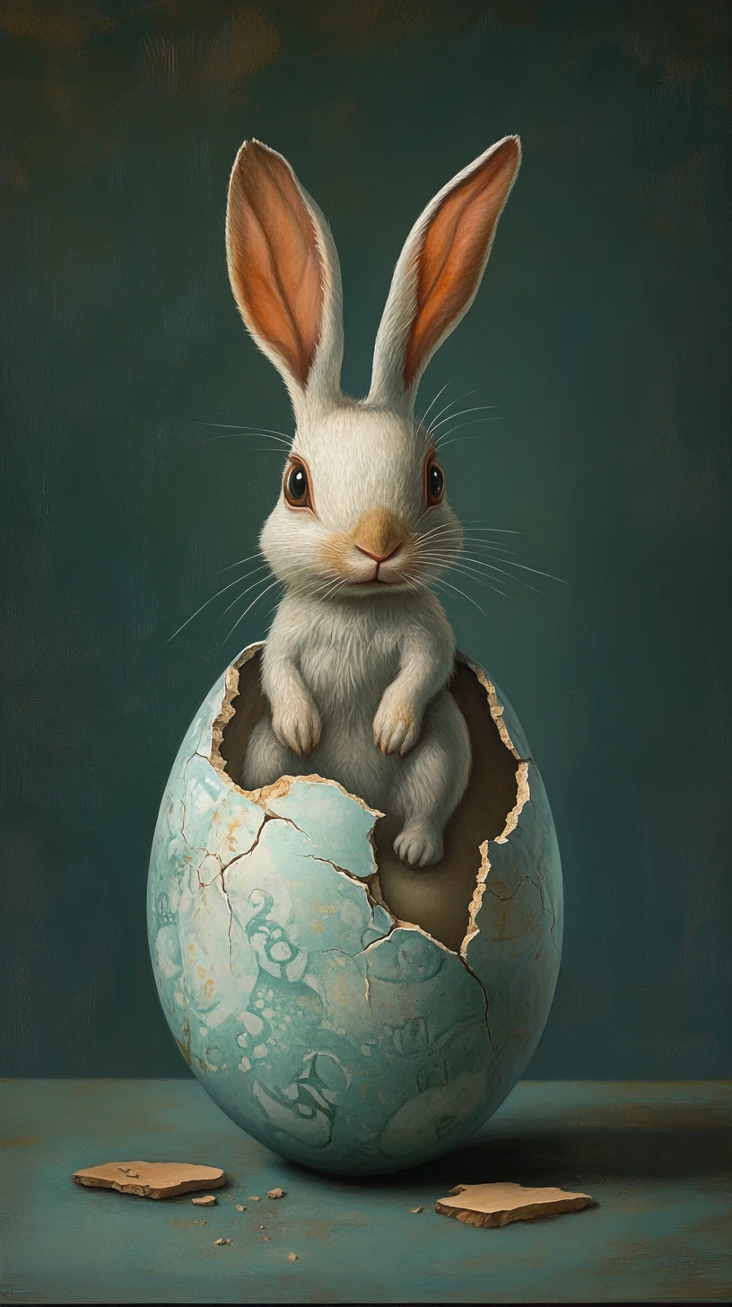 Rabbit Emerging From A Giant Cracked Easter Egg Shell