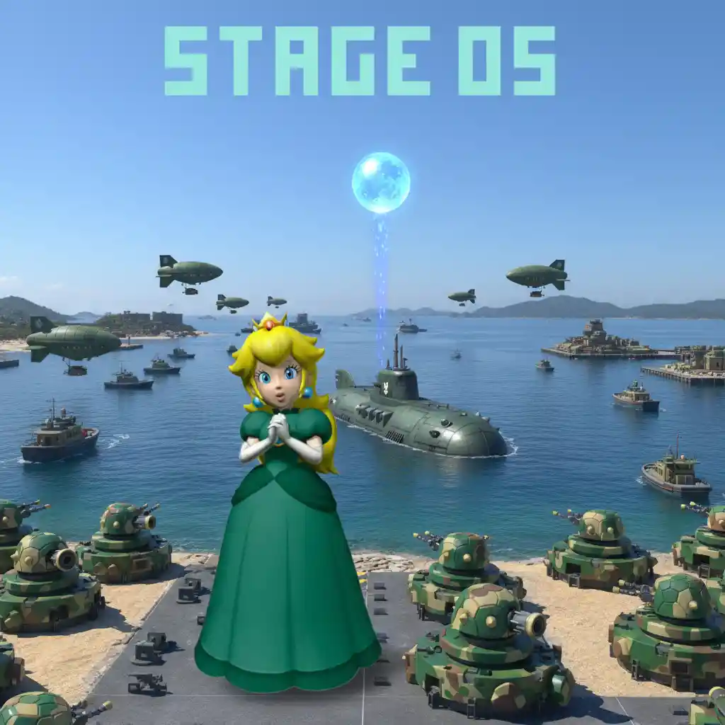 Fantasy submarine battle in a fortified sea strait