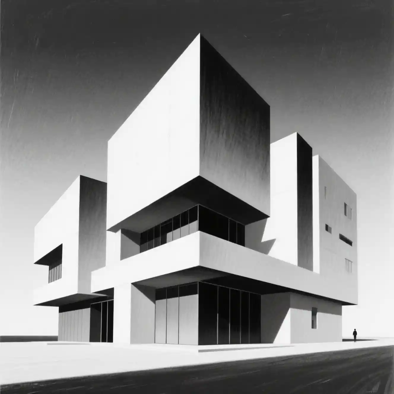 Composición arquitectónica moderna minimalista en blanco y negro