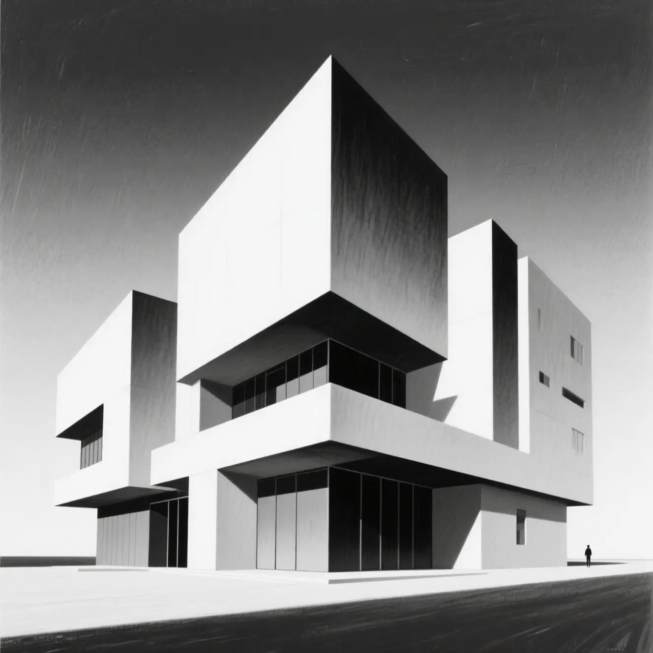 Minimalist black and white modern architectural composition