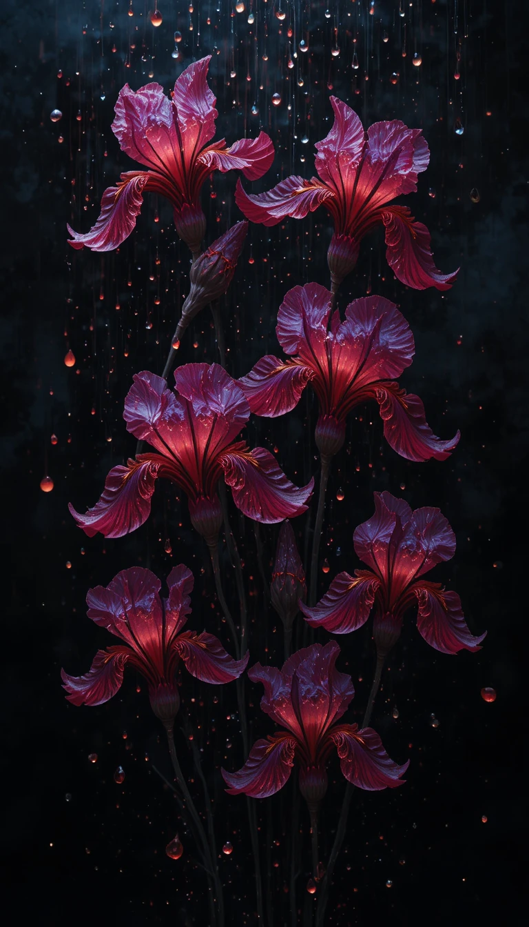 Patrón fractal de iris que brilla contra un cielo cósmico oscuro
