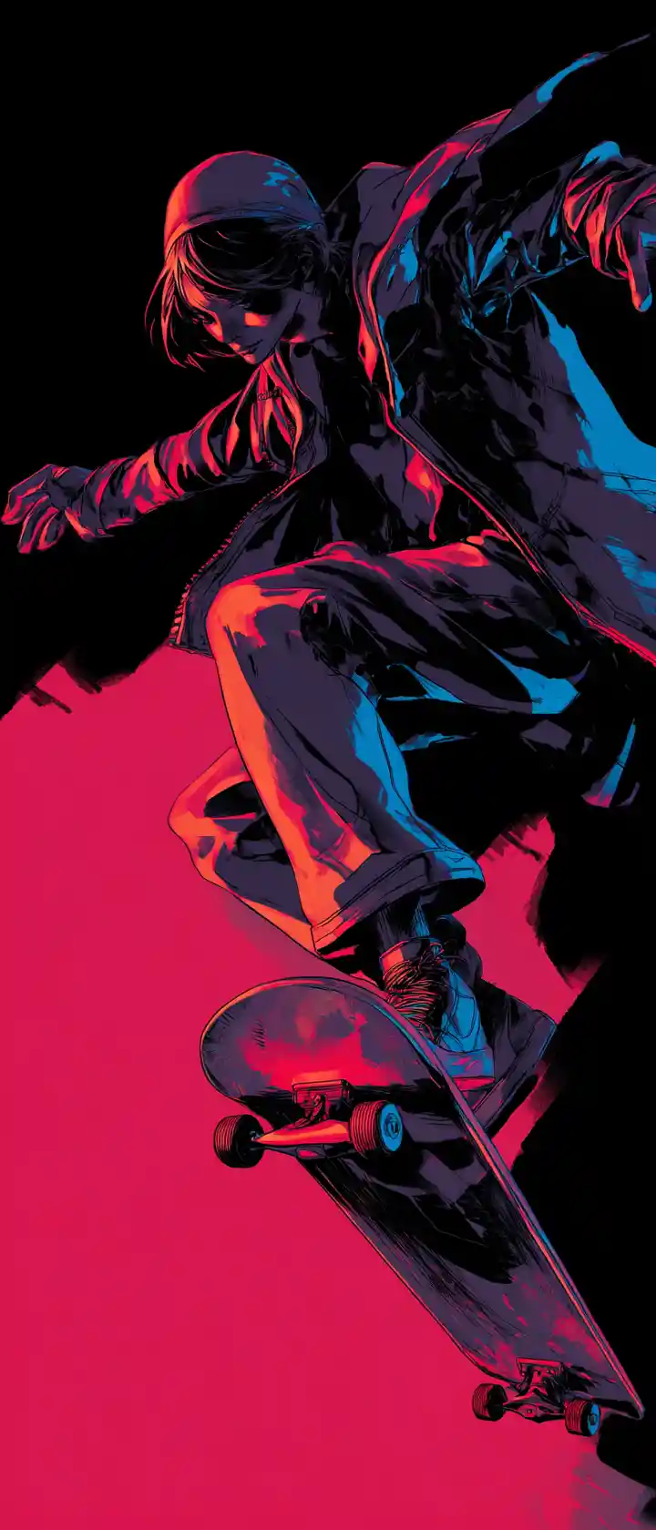 Junger Skateboarder im grobkörnigen, kontrastreichen Comic-Stil