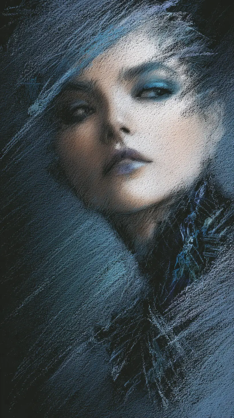Mysterious femme fatale in ocean inspired couture portrait