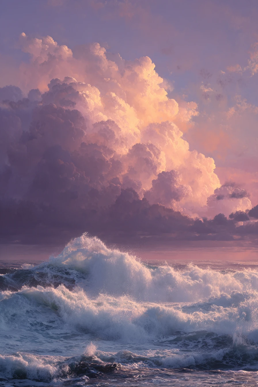 Onde oceaniche al tramonto con creste bianche spettacolari