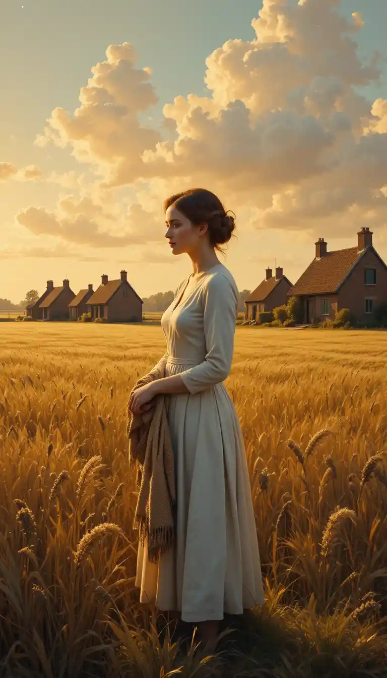 Young Dutch woman in a sunlit village field