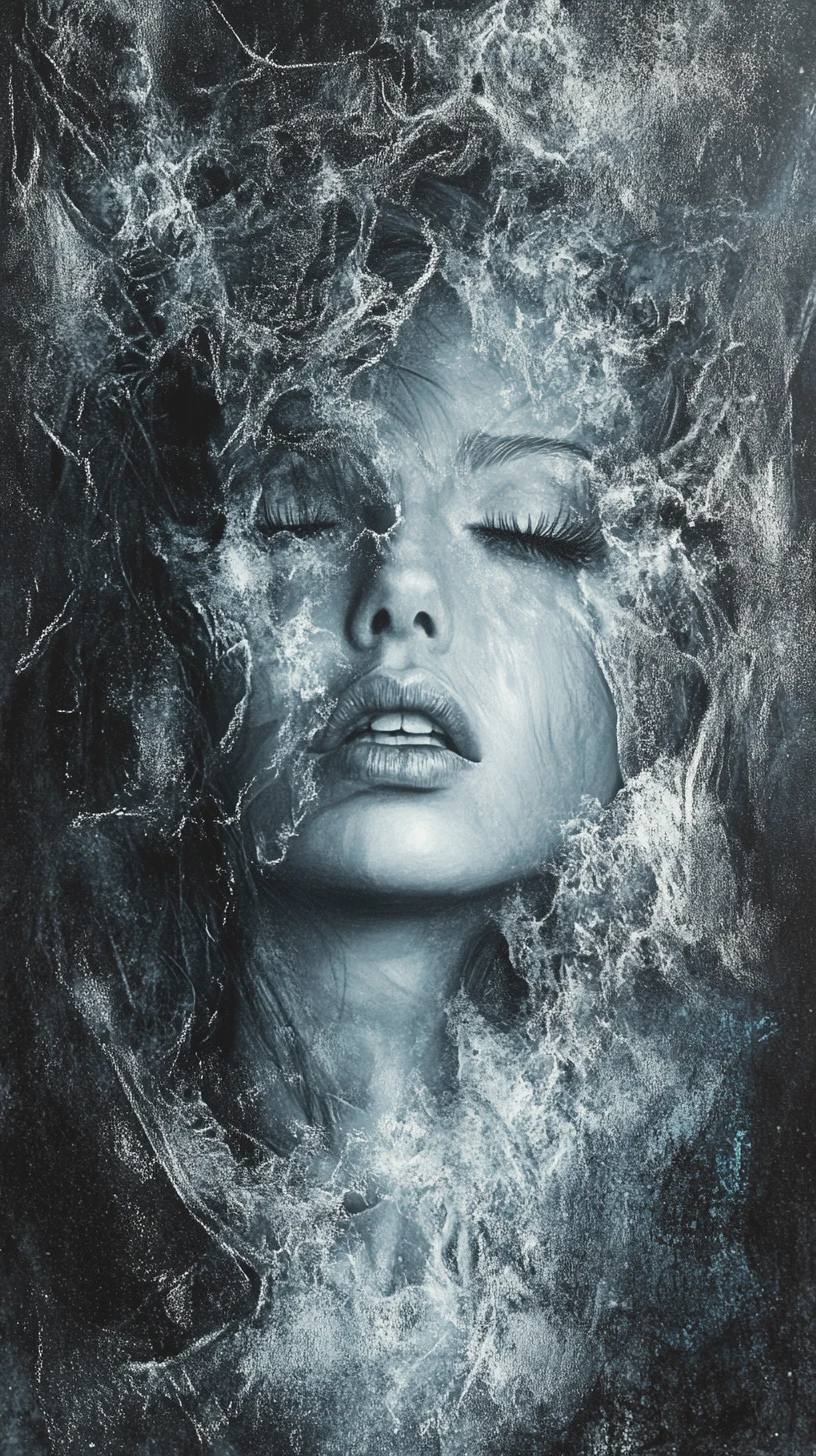 Femme fatale glamourosa em retrato de alta-costura inspirada no oceano