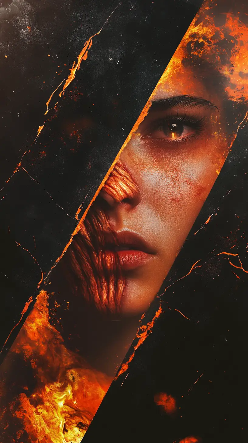 Surreal split image of borrowed fire and inner hunger