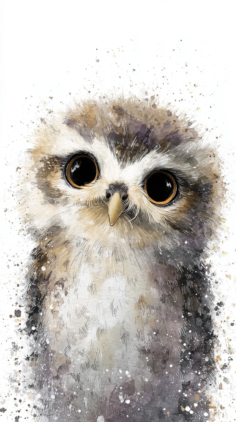 Dreamlike Watercolor Owl With Large Shining Eyes