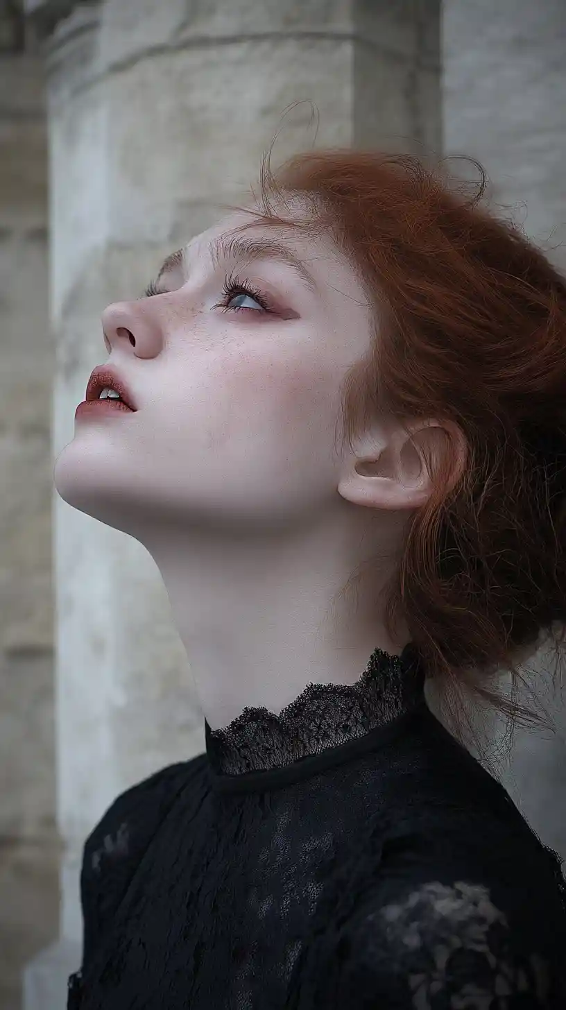 Young woman crying in a crowded castle courtyard
