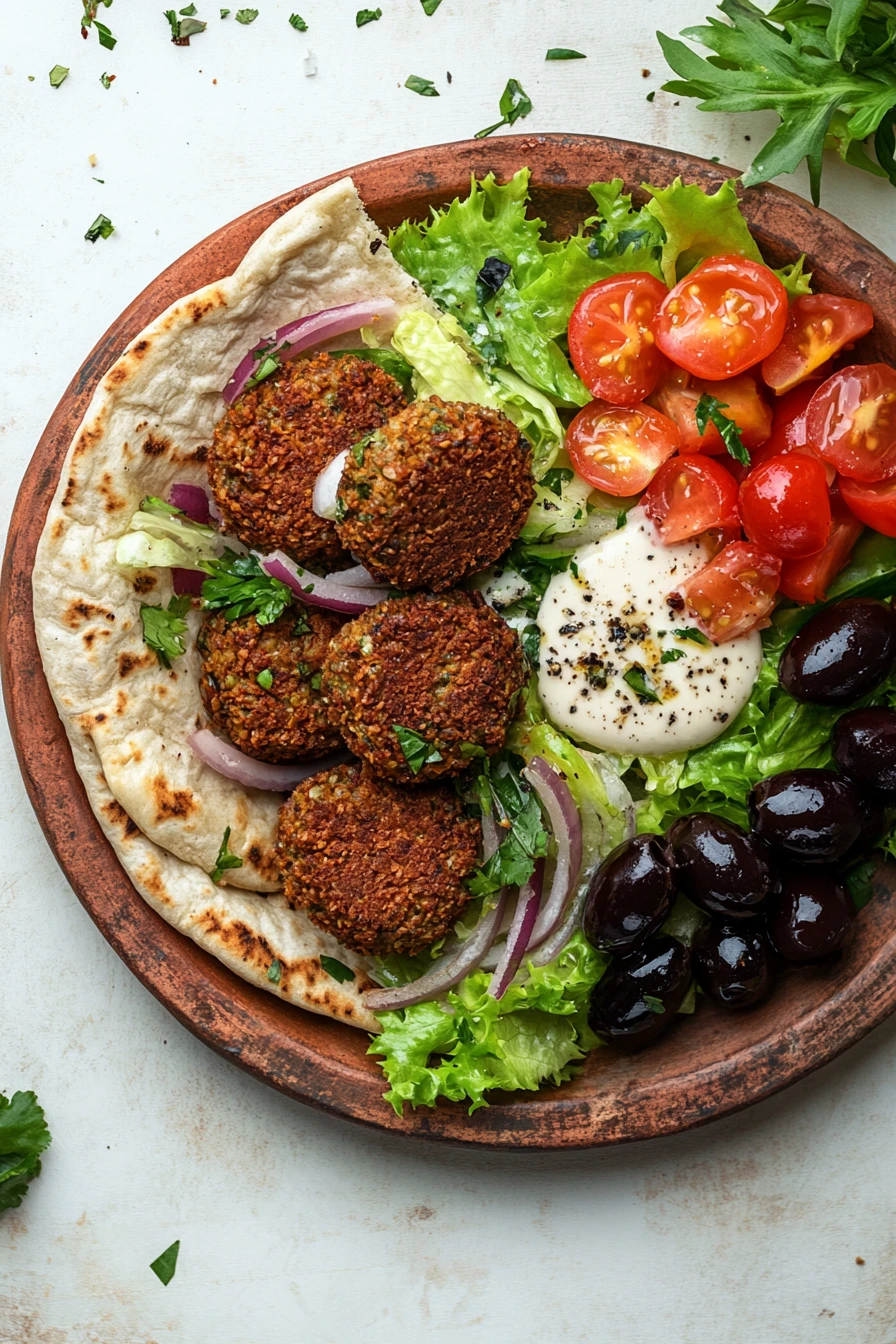 Prato de pita com falafel e fresh street food do Oriente Médio