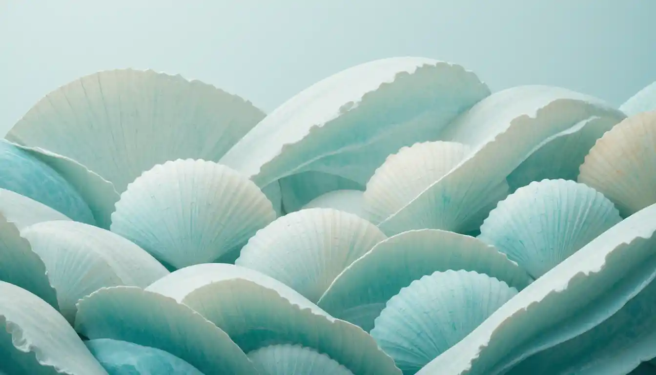 Macro turquoise seashells arranged in a calm abstract layout