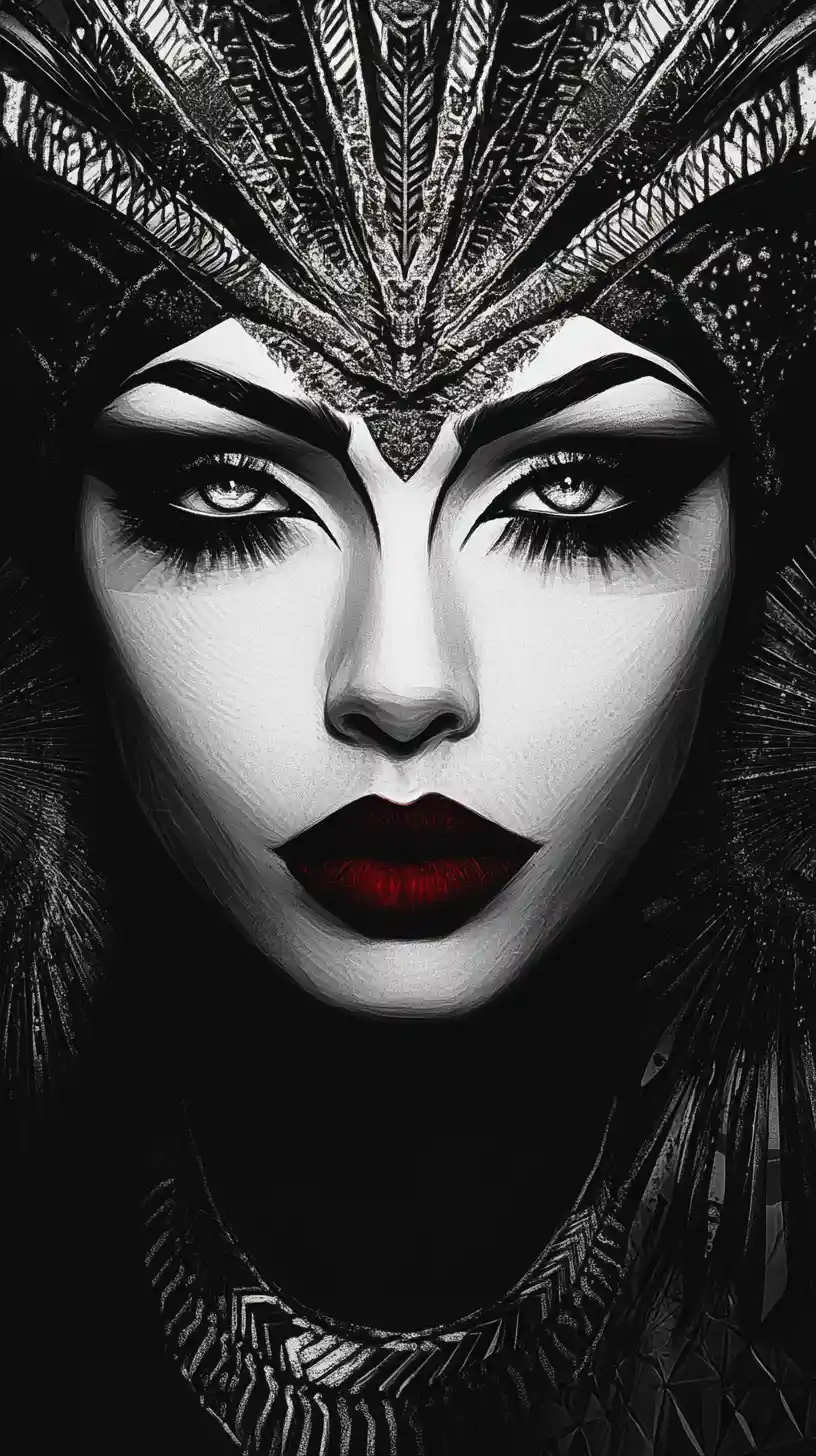 Mystical Egyptian goddess portrait in bold monochrome art