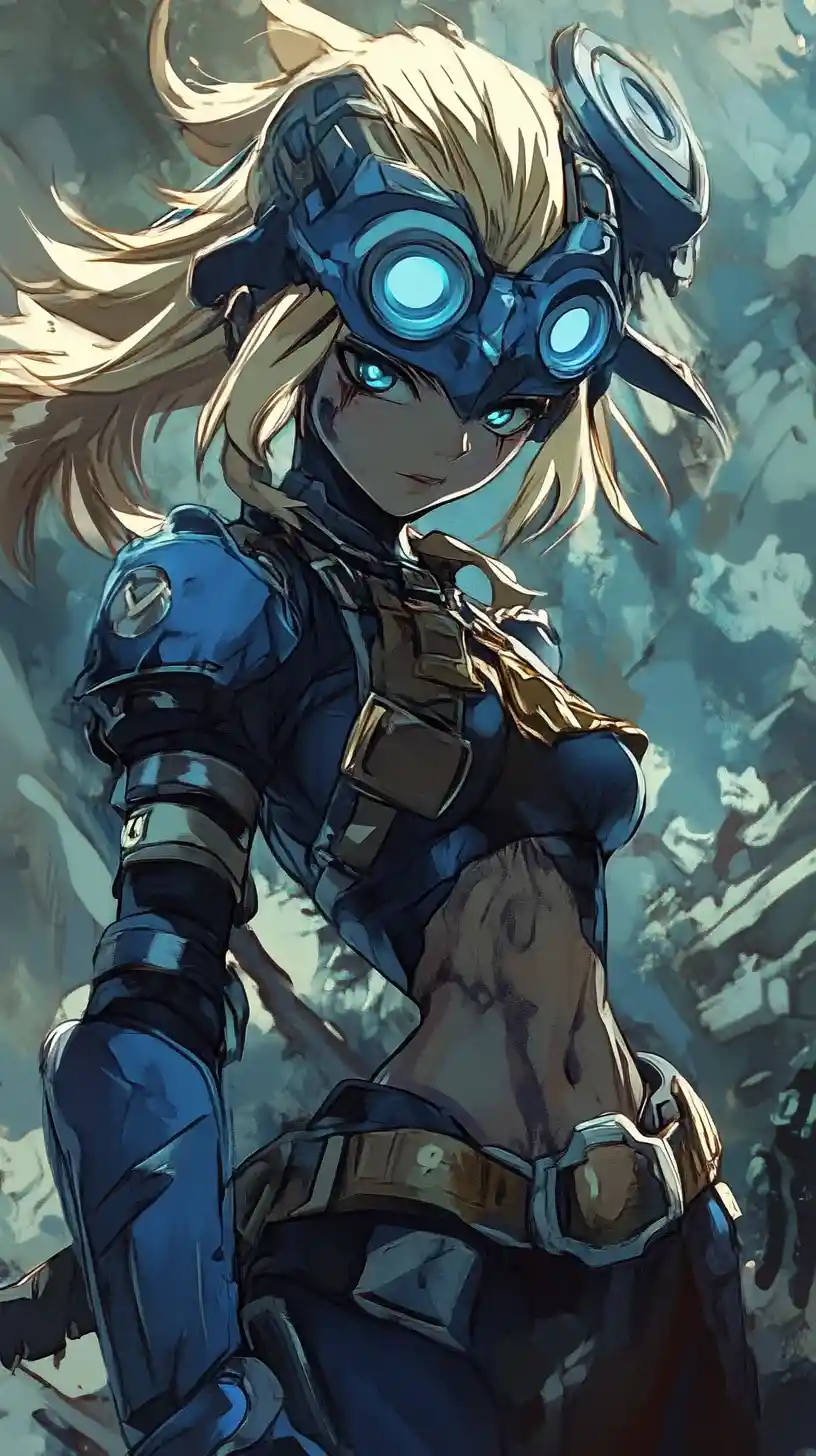 Close up anime warrior woman with tattoos and armor