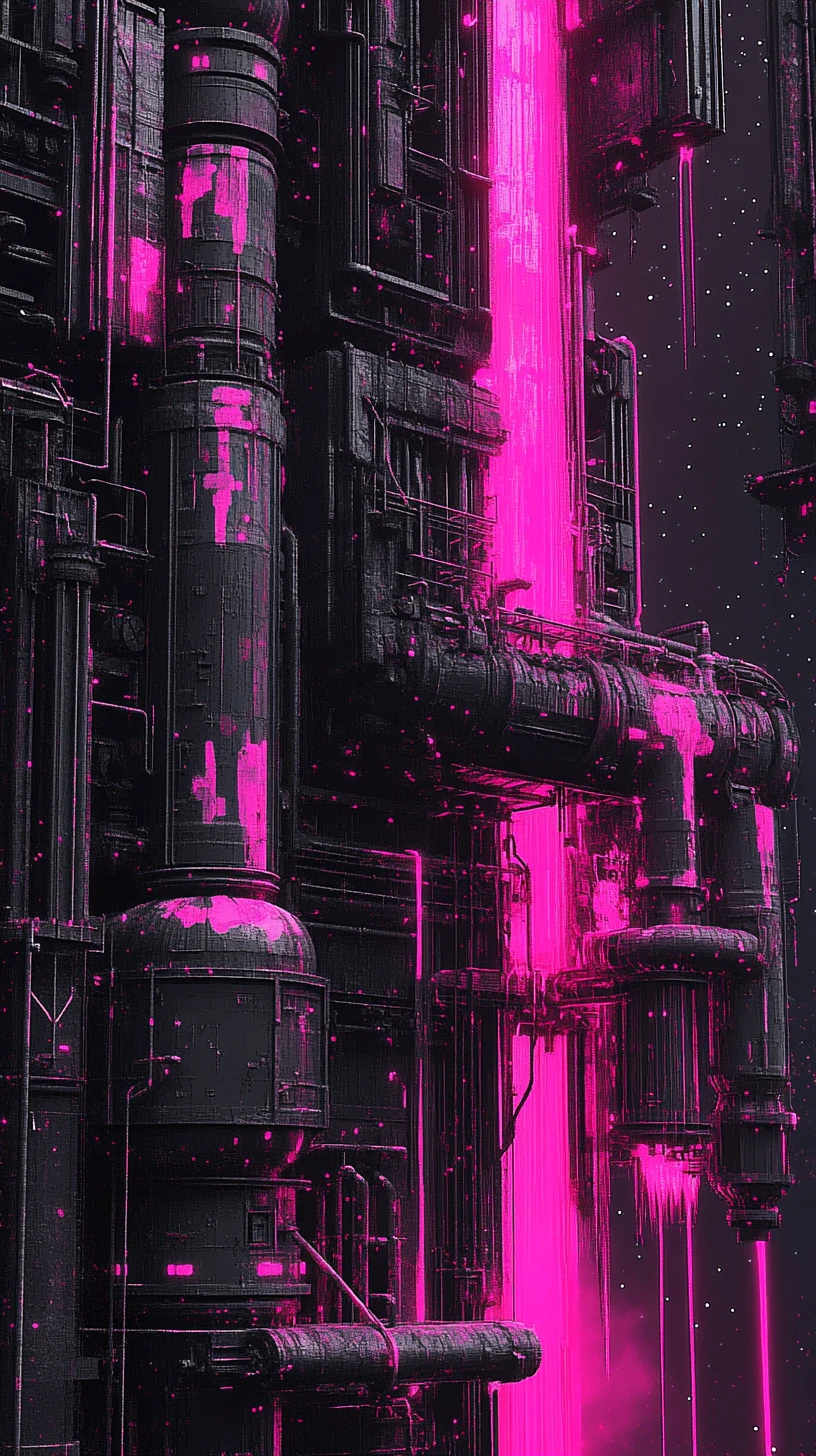 Vast Industrial Cityscape Drenched In Neon Pink Liquid