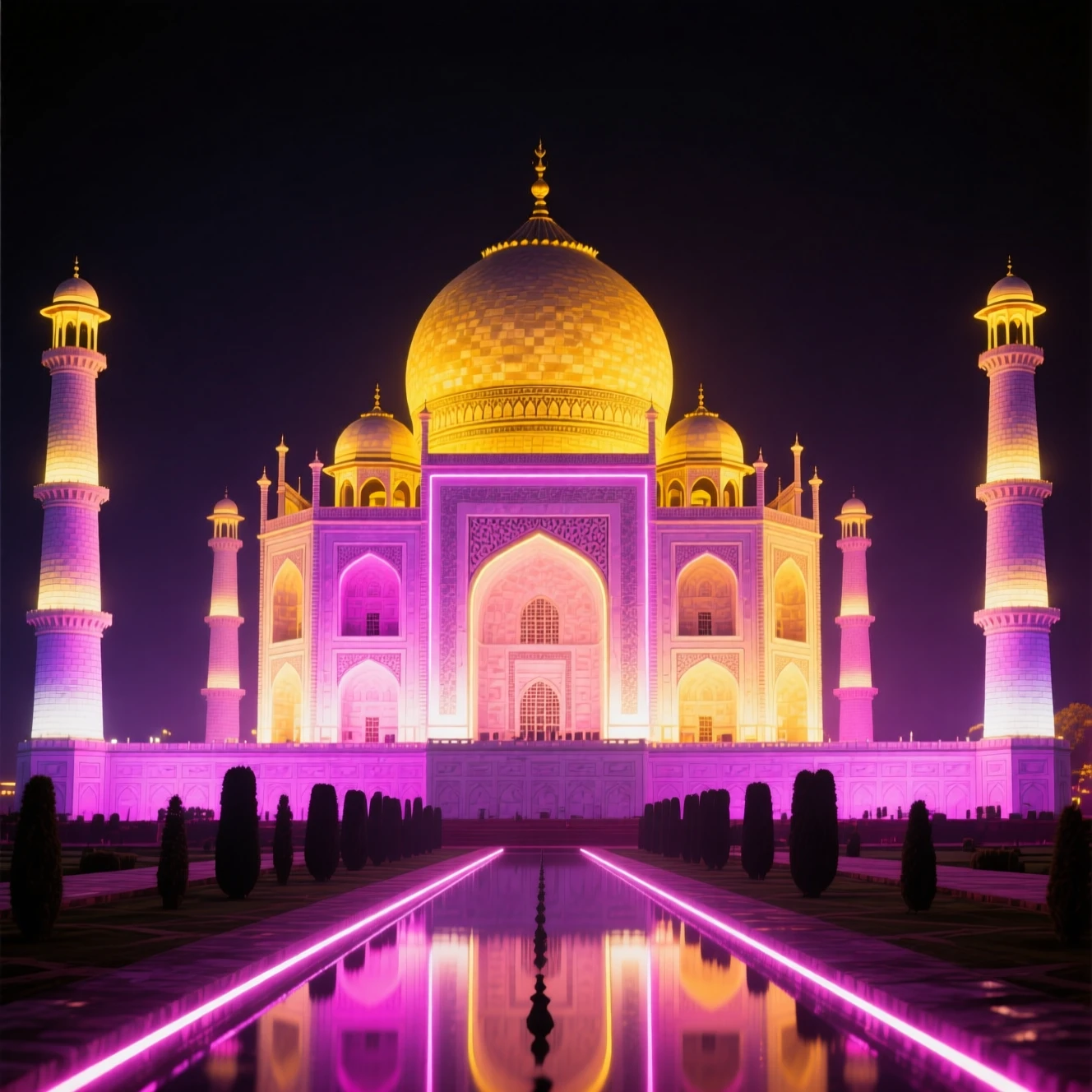 Surreal Taj Mahal Glowing With Colorful Neon Lights
