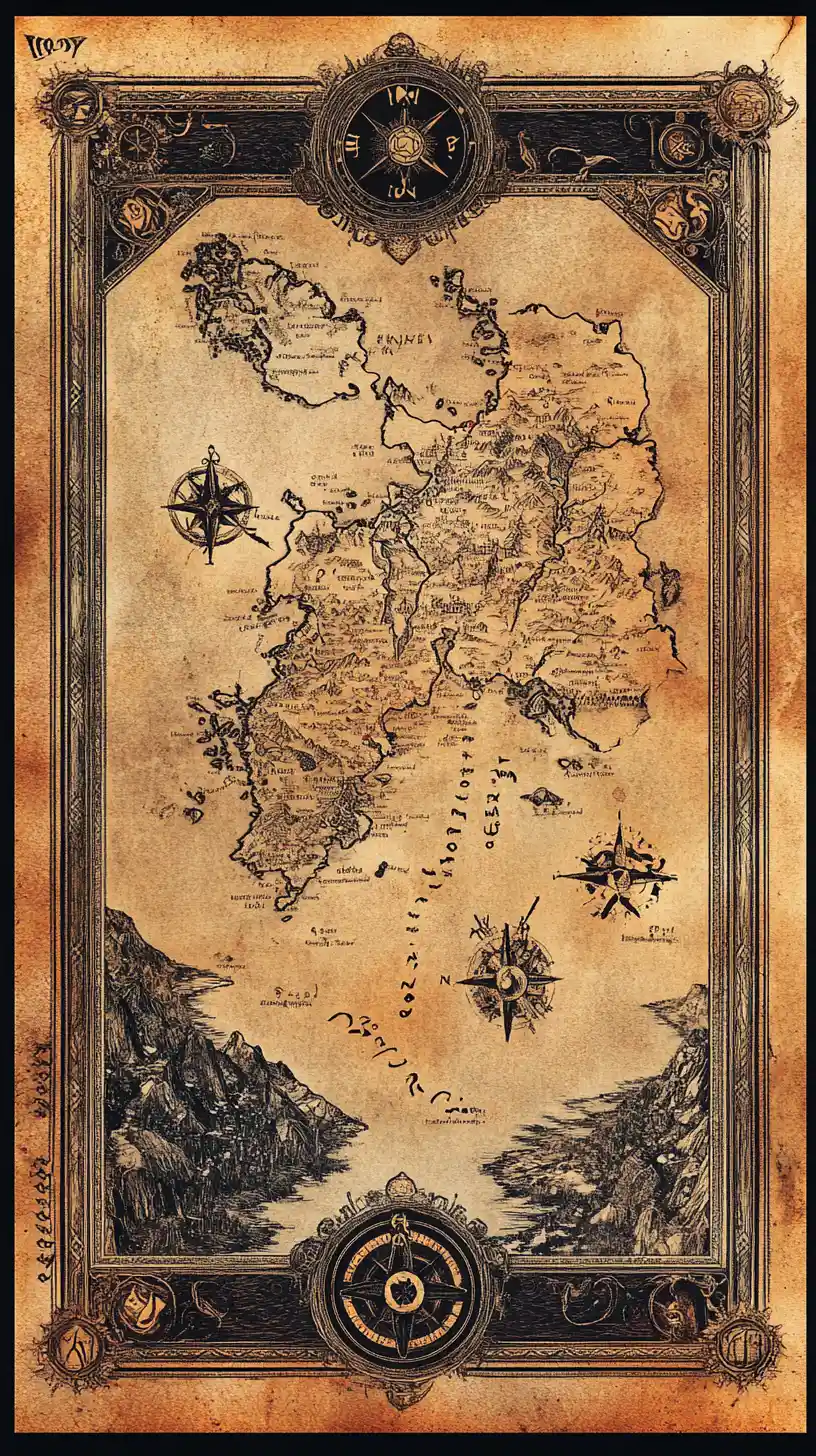 Mapa Fantástico del Mundo Medieval sobre Pergamino Envejecido
