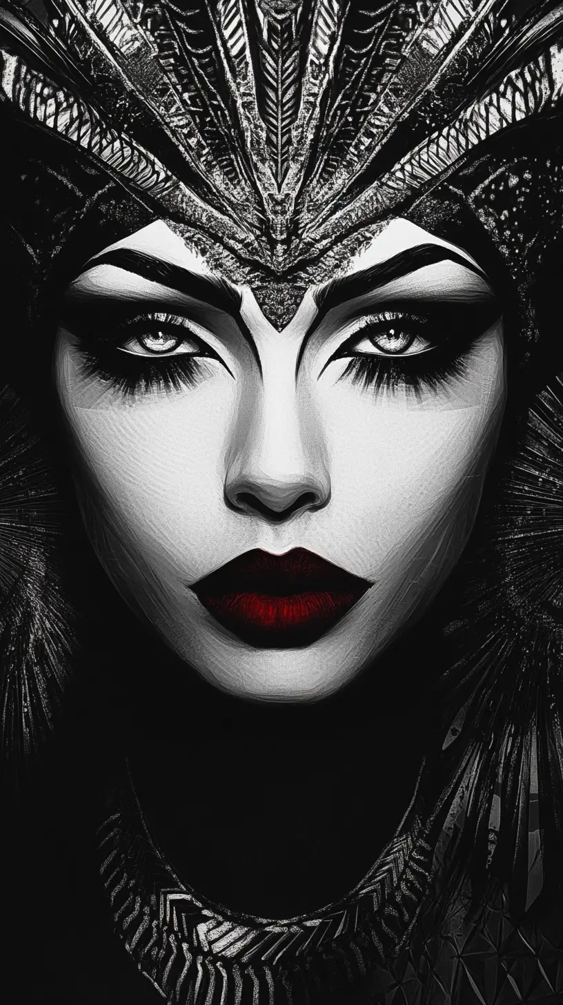 Mystical Egyptian goddess portrait in bold monochrome art