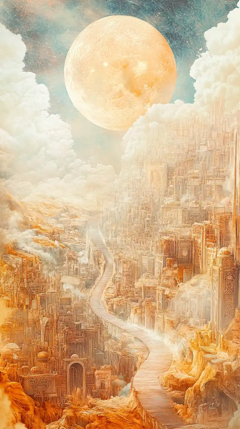 Ancient parchment map of a sprawling mystical fantasy city