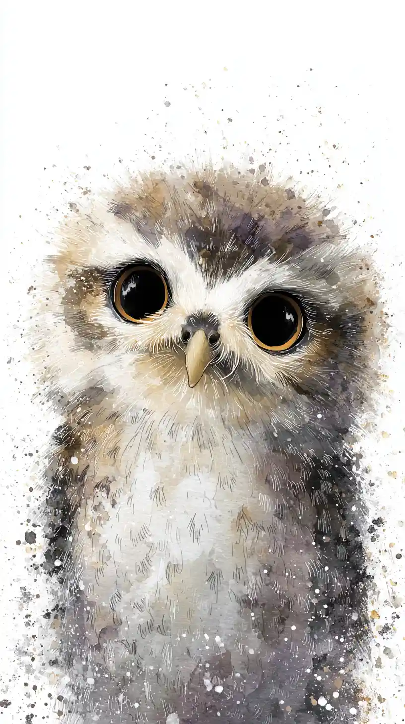 Dreamlike Watercolor Owl With Large Shining Eyes