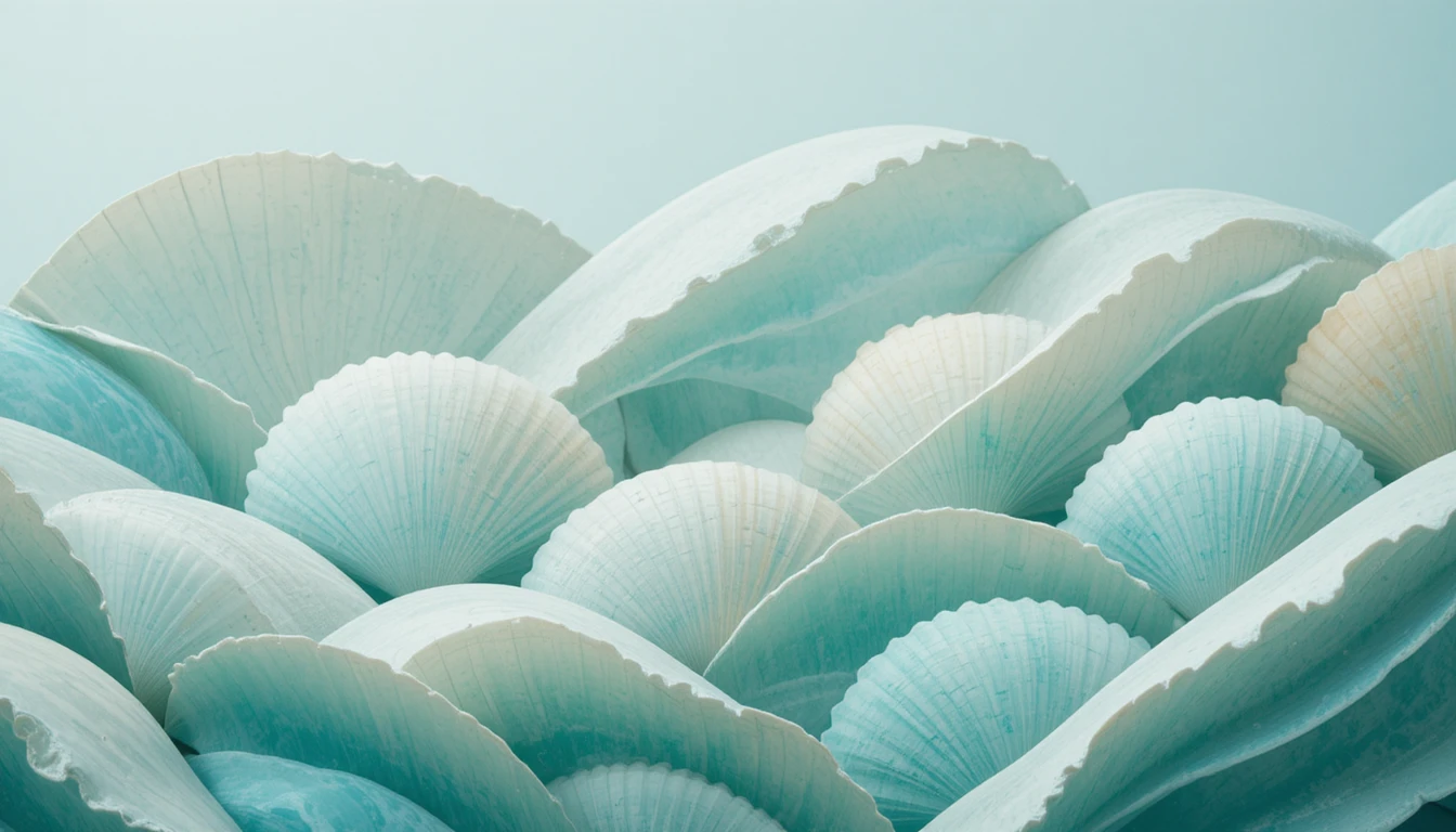 Macro turquoise seashells arranged in a calm abstract layout