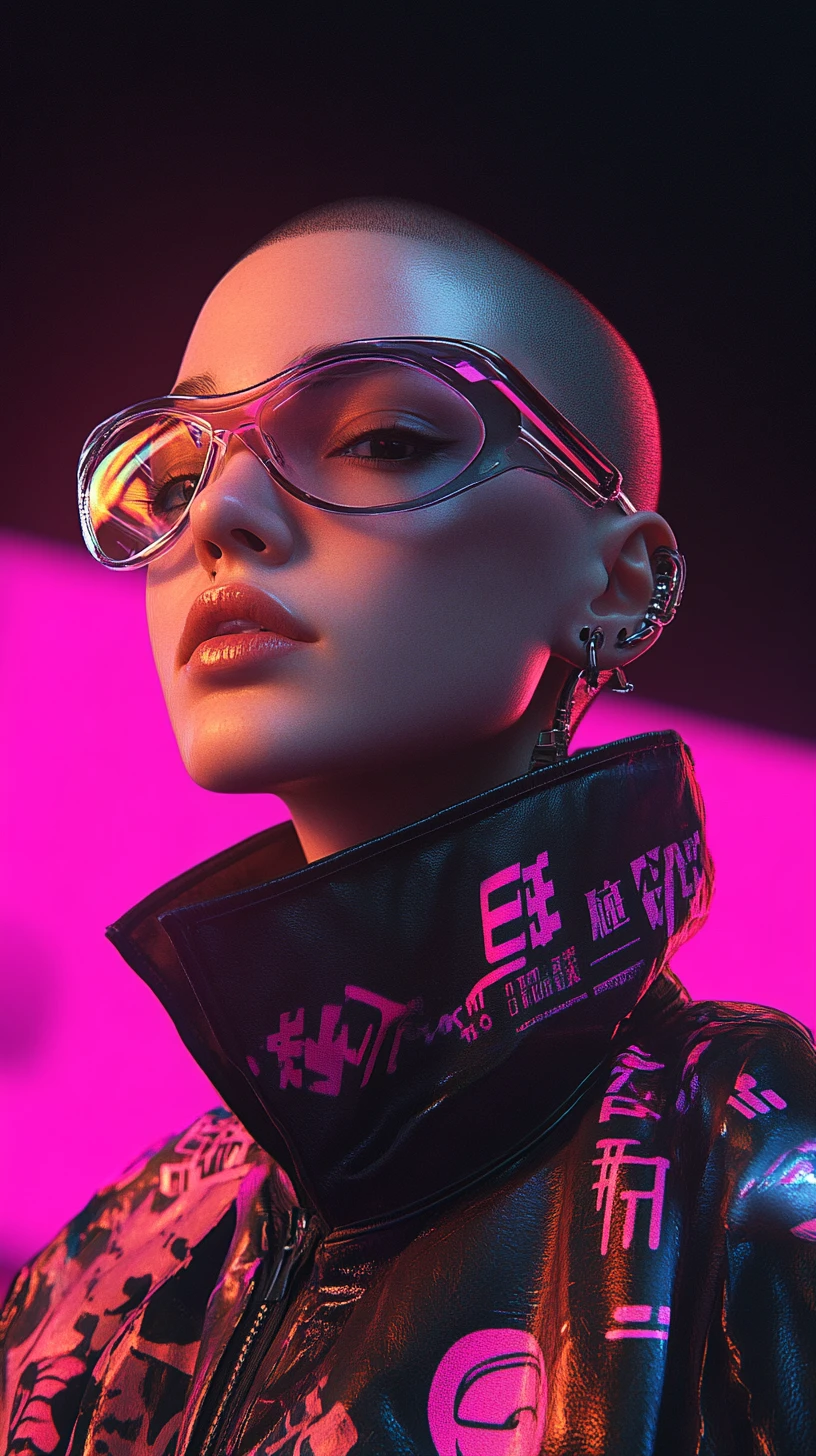 Portrait d’un hacker cyberpunk androgynes avec lueur néon magenta