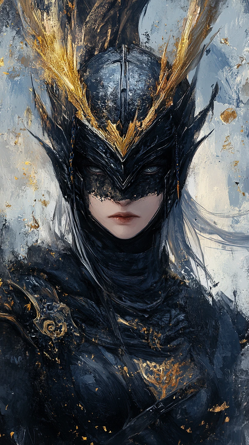 Scarred warrior woman with helmet and flowing hair