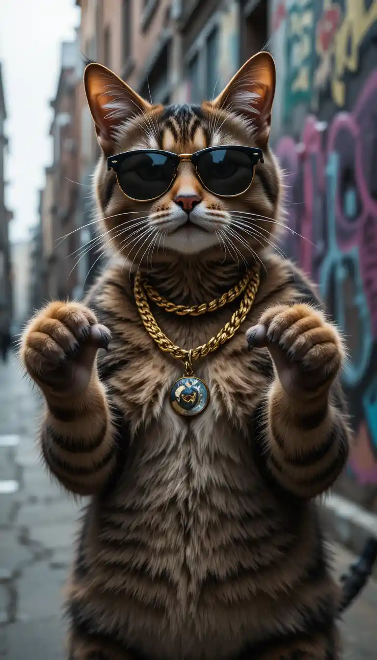 Cool cat rapper on a graffiti covered city street