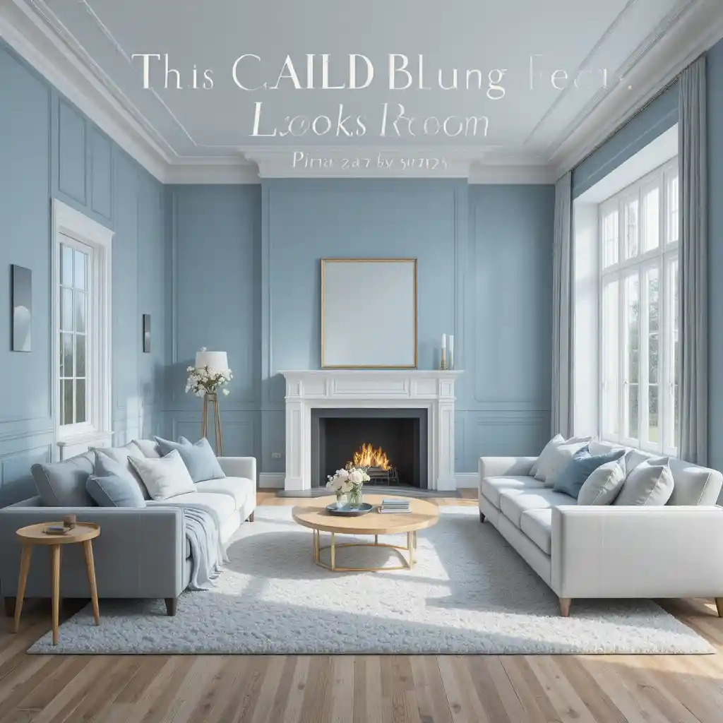 Calm blue living room with minimalist neutral furniture