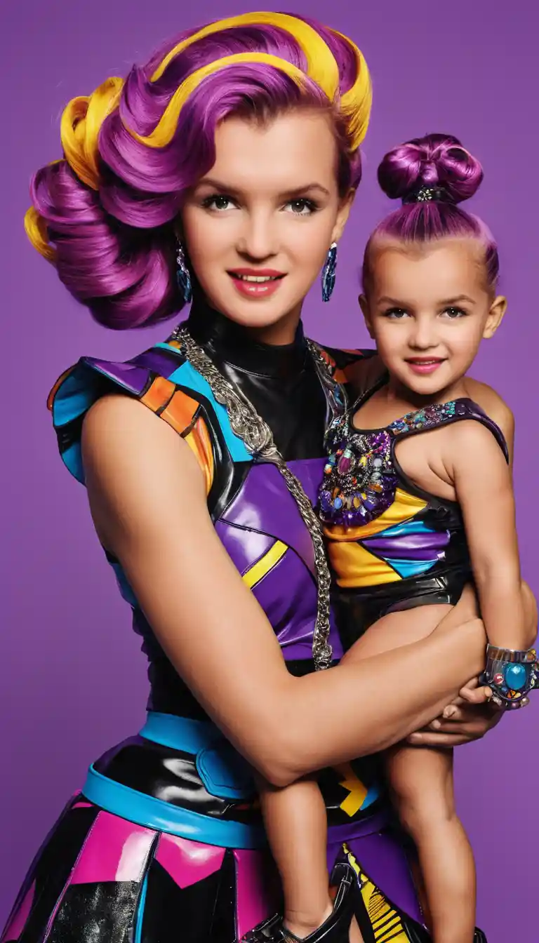 Strong warrior mother and daughter with bold colorful hair