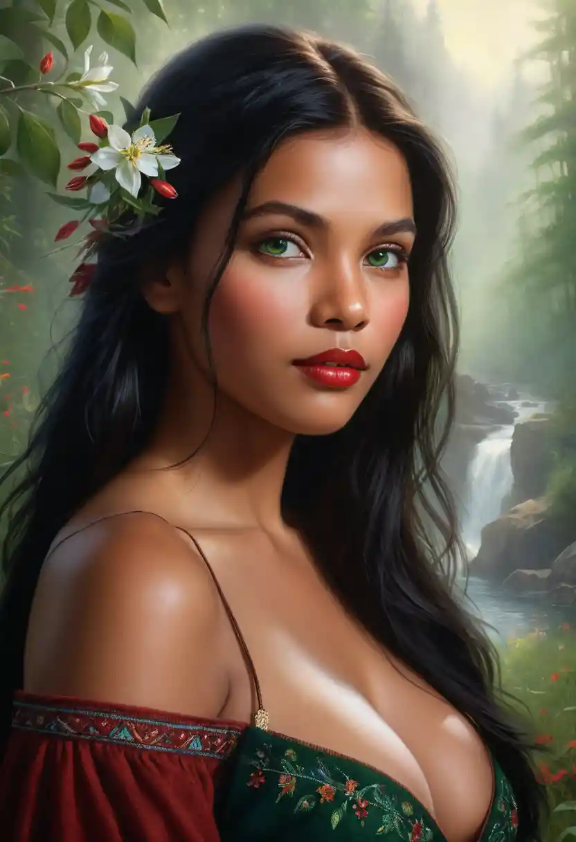 Hyperrealistic portrait of a woman with emerald green eyes