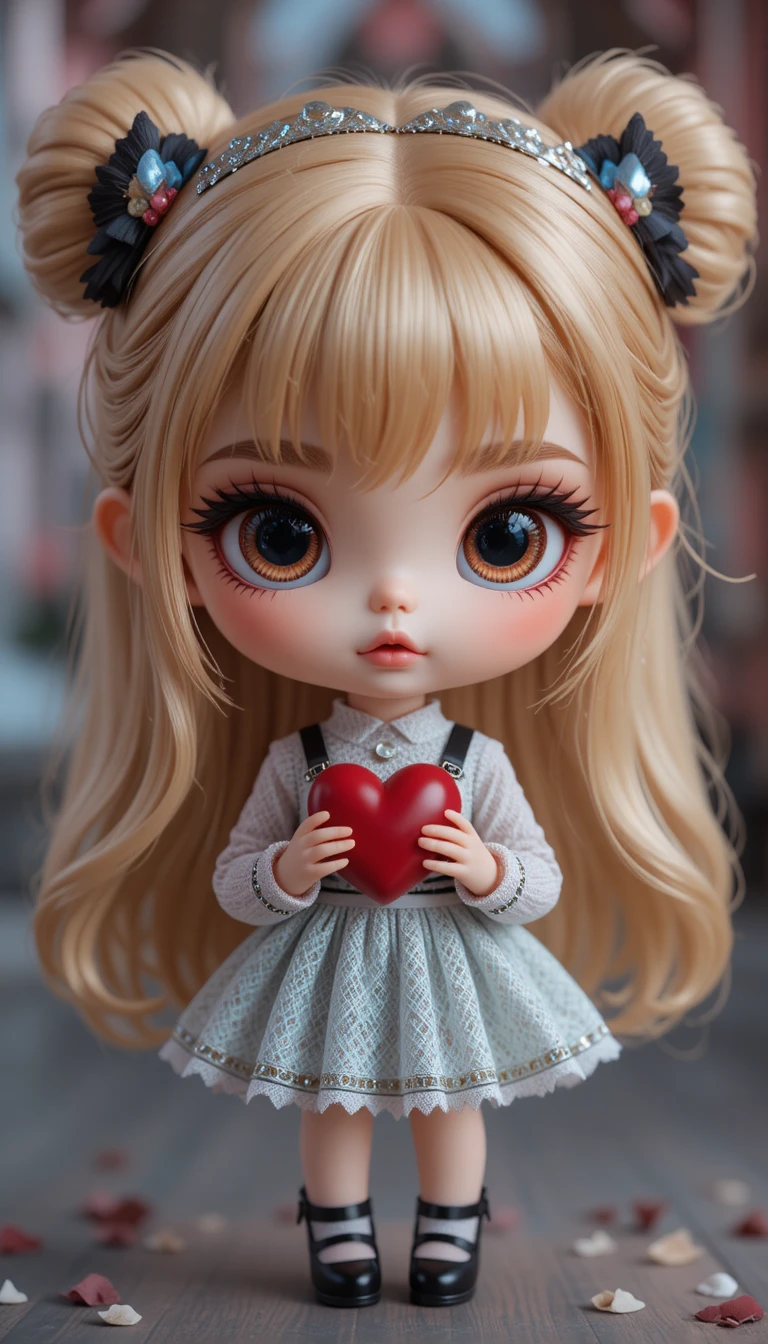 Bambola chibi 3D glamour con cuore in studio