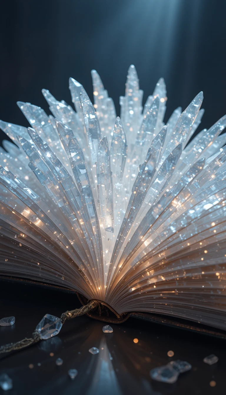 Glowing Crystal Book With Gem Pages On Dark Background