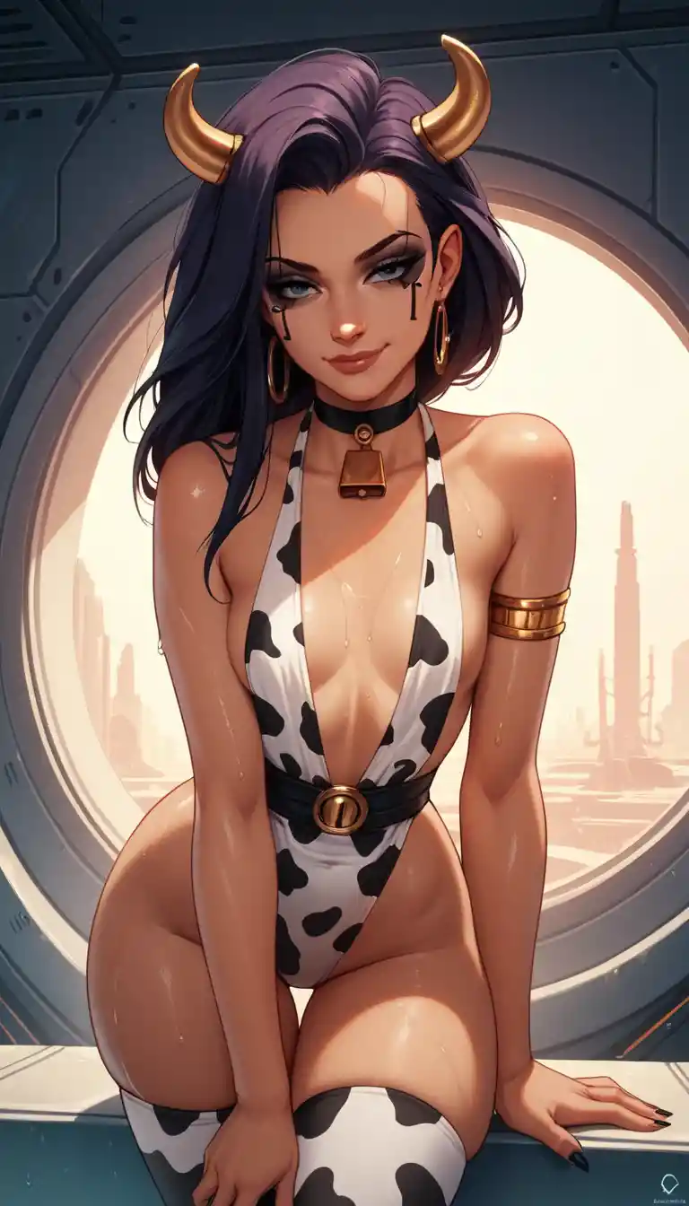 Anime girl in Egyptian inspired cow cosplay outfit