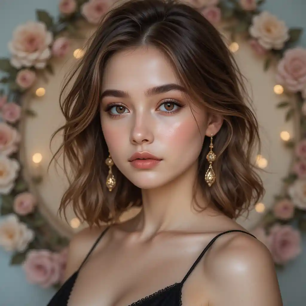 Romantic portrait of a young woman with floral frame