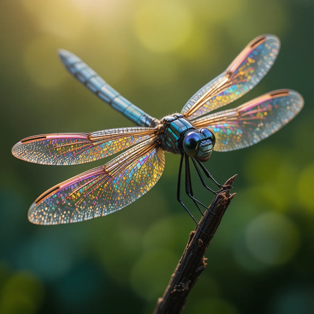 Macro close up of a shimmering dragonfly in flight