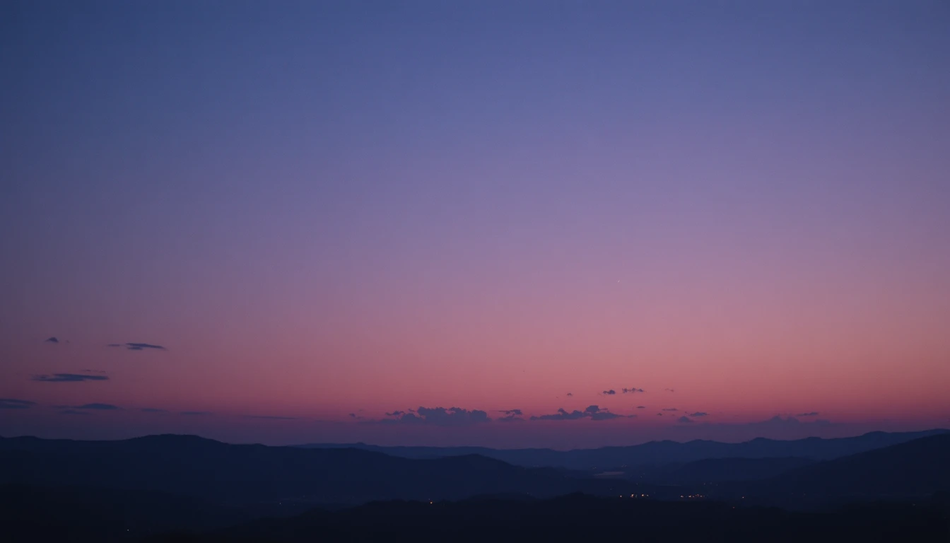 Wide twilight sky with mountains and soft scattered clouds