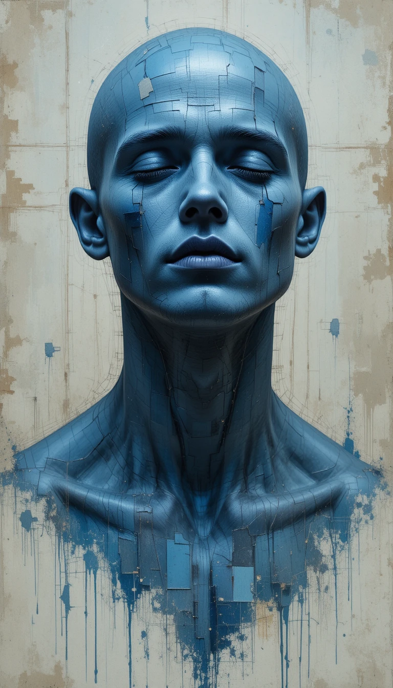 Retrato sereno de hombre de piel azul con los ojos cerrados