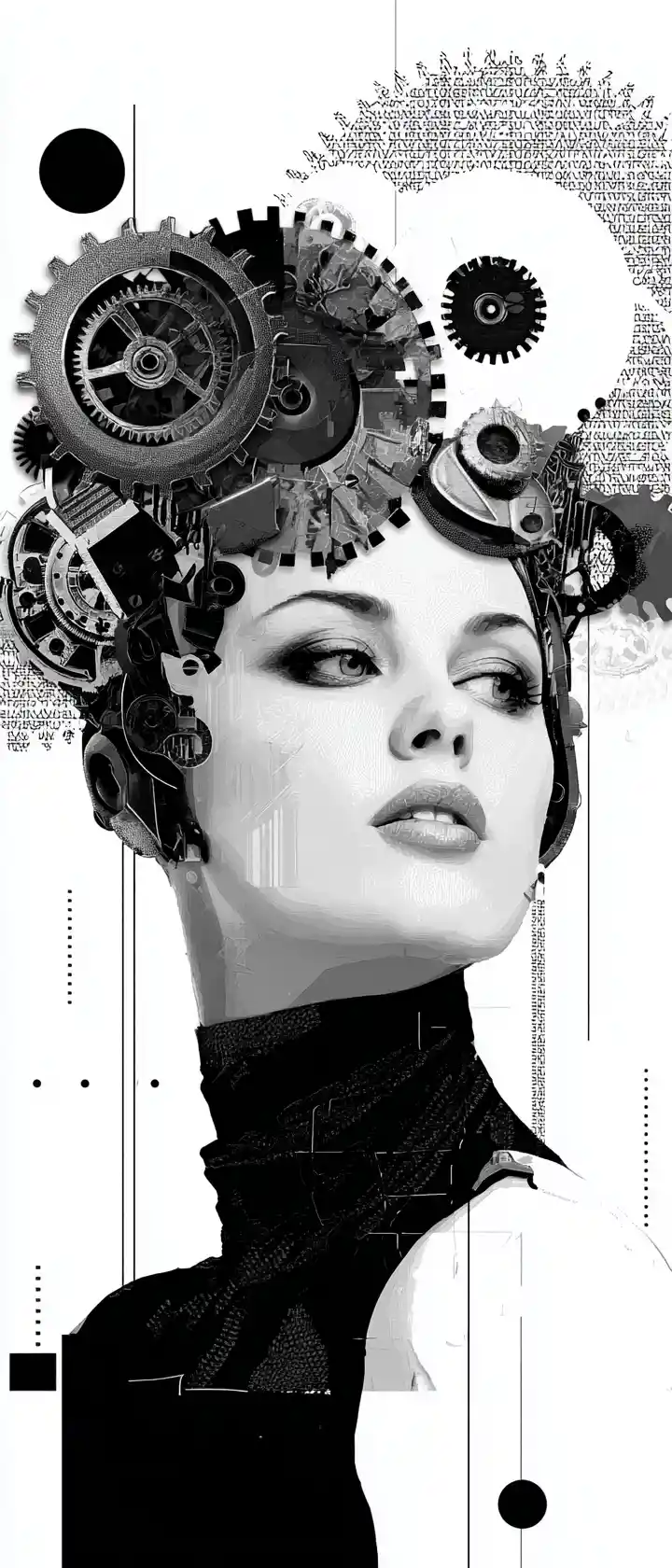 Donna cyberpunk con copricapo meccanico in illustrazione vettoriale