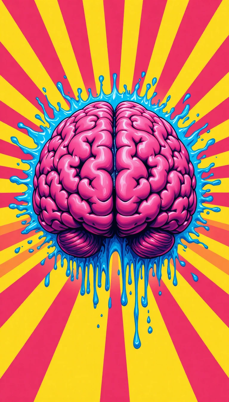 Illustrazione digitale colorata di un cervello con dettagli psichedelici