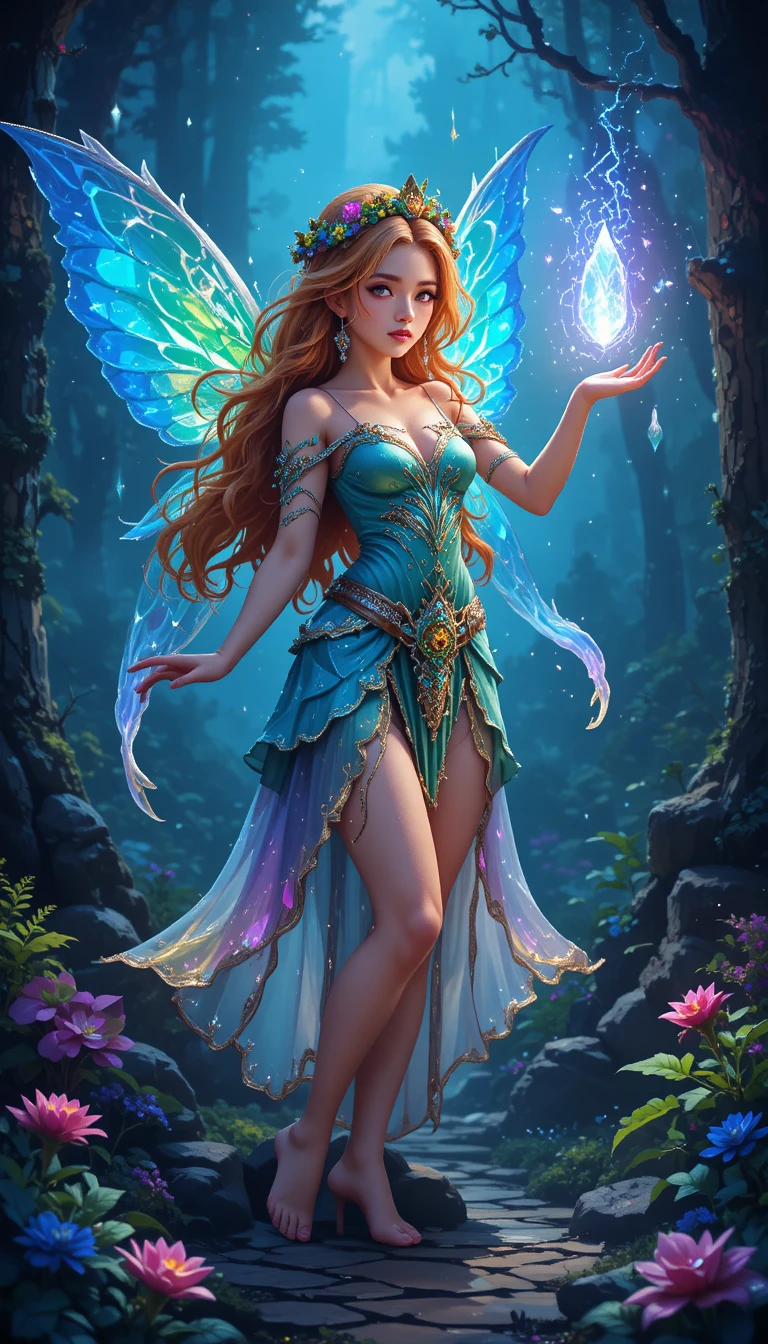 Pixel art fairy casting magic in an enchanted forest