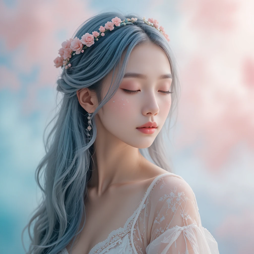 年輕女子搭配花卉細節的夢幻人像