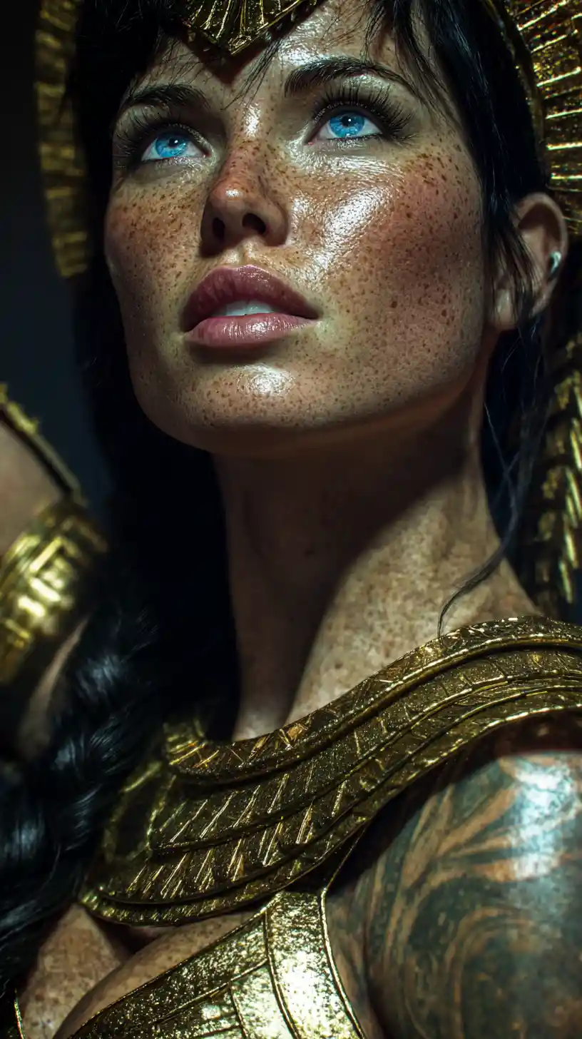 Futuristic arab warrior woman in golden sci fi armor
