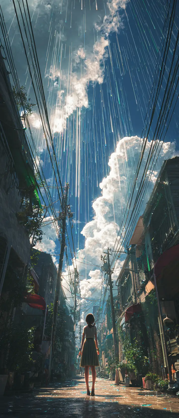 Young Woman Reaching For Magical Light In Tokyo Alley