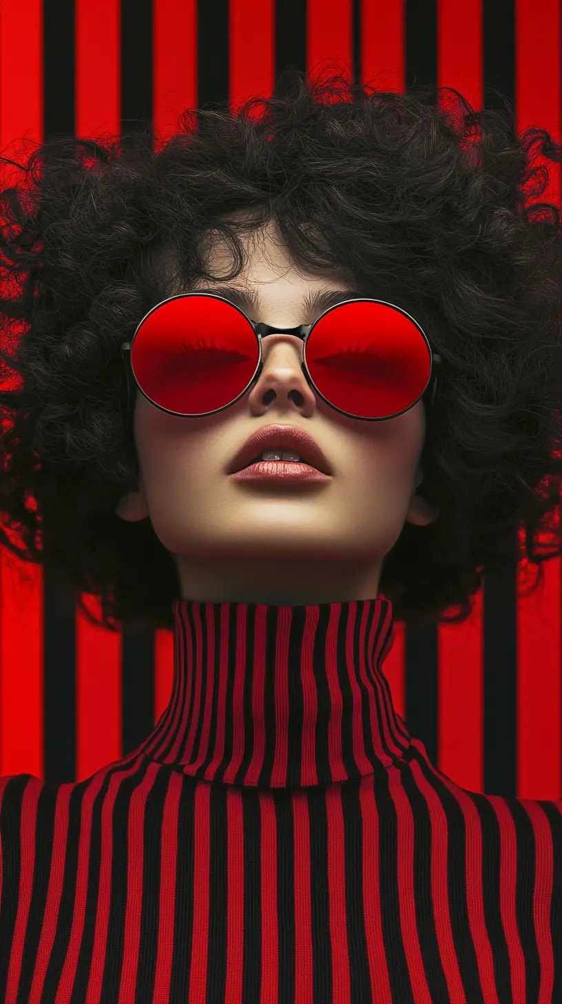 Close up pop art portrait of girl in red sunglasses