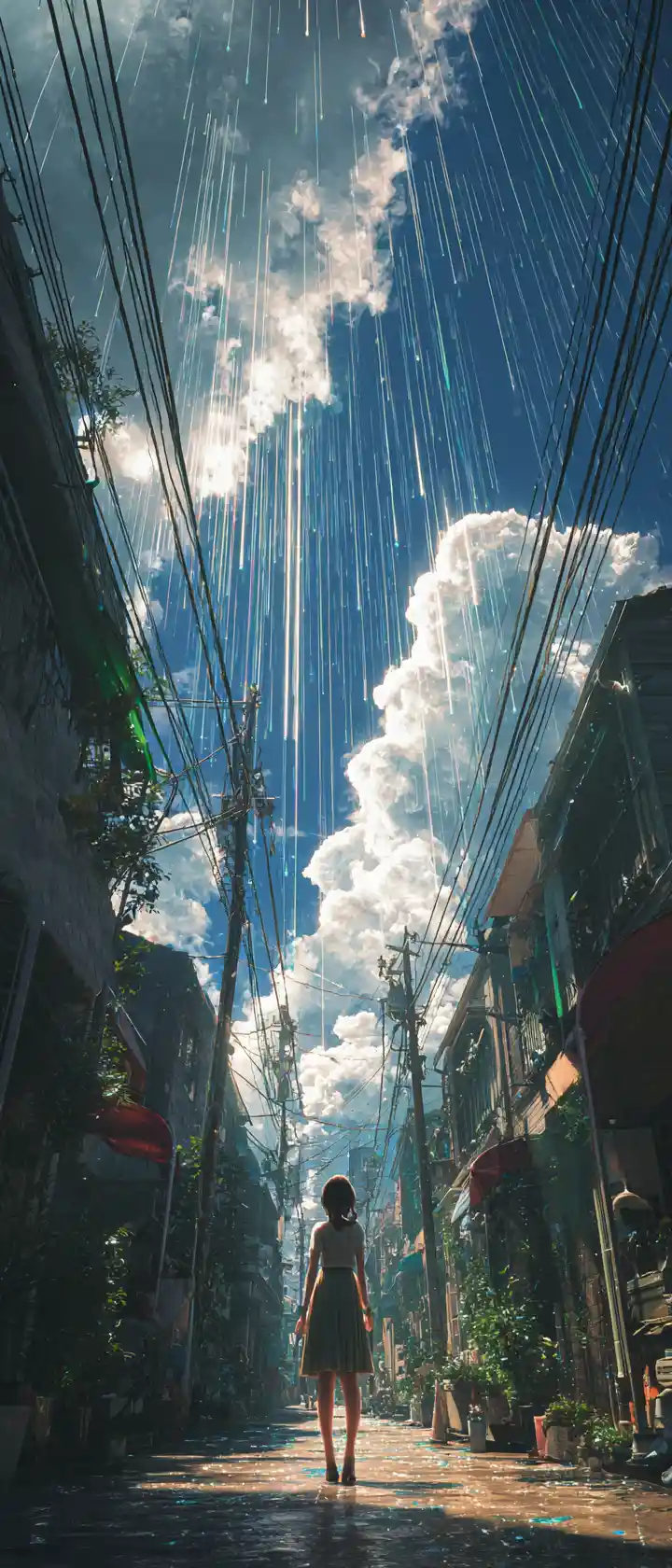 Young Woman Reaching For Magical Light In Tokyo Alley