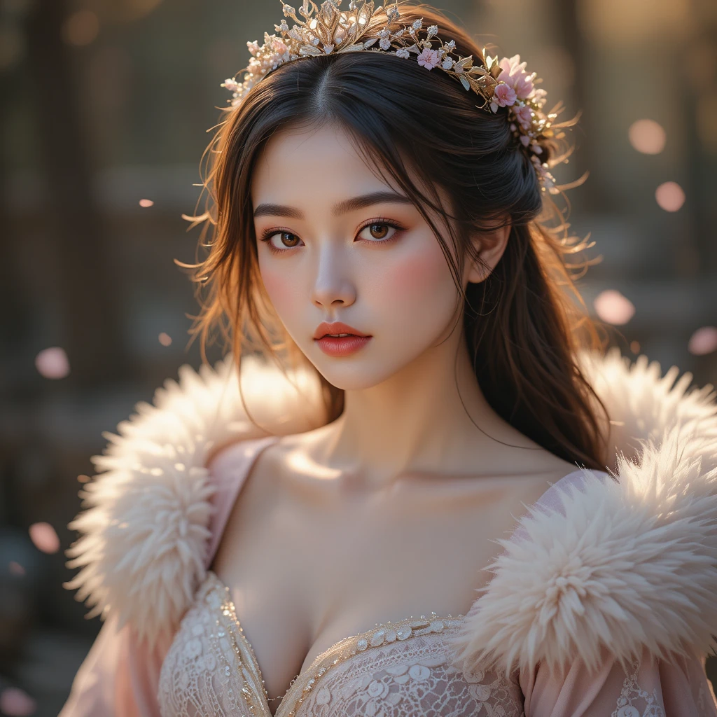Ethereal portrait of a young asian woman in ivory cloak