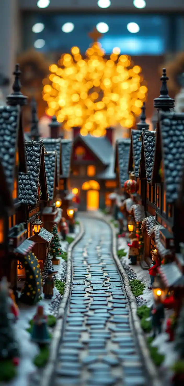 Close up of a richly decorated miniature doll village